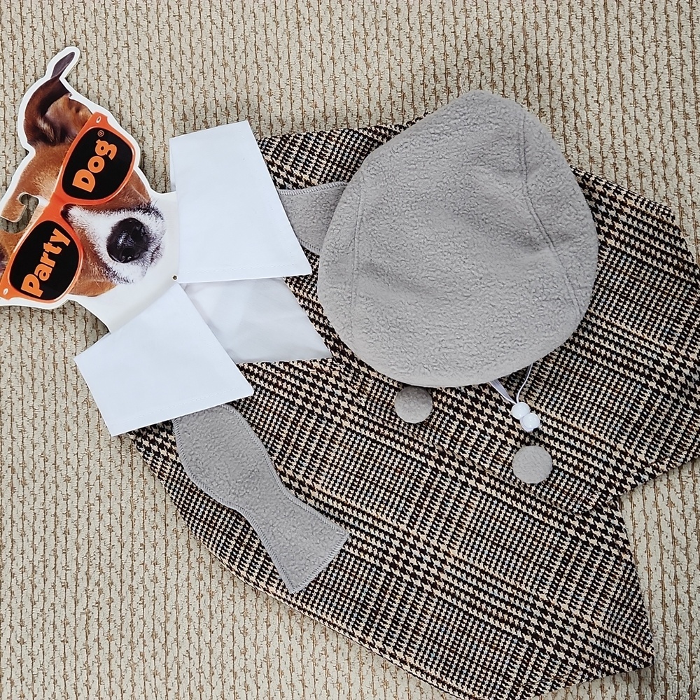 Stylish Dog Costume with Hat - Brown Plaid
